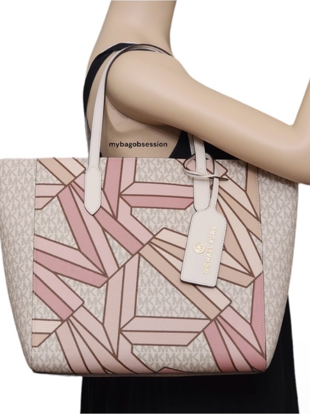 Michael Kors Sinclair Large Tote Pink Logo Geometric Tote Bag - Picture 2 of 10